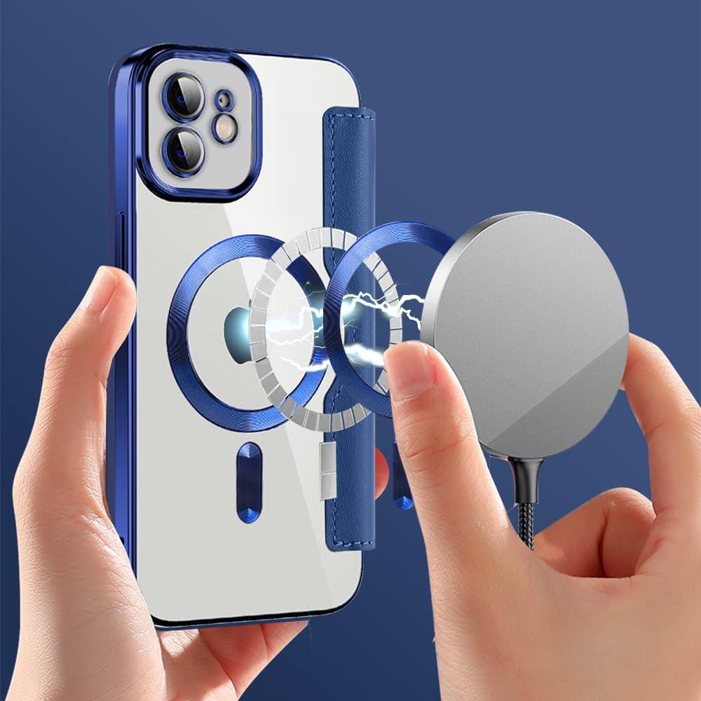Wallet phone case suitable for iPhone 11 with [Credit Card Holder][RFID Blocking], compatible with magnetic wireless charging Green