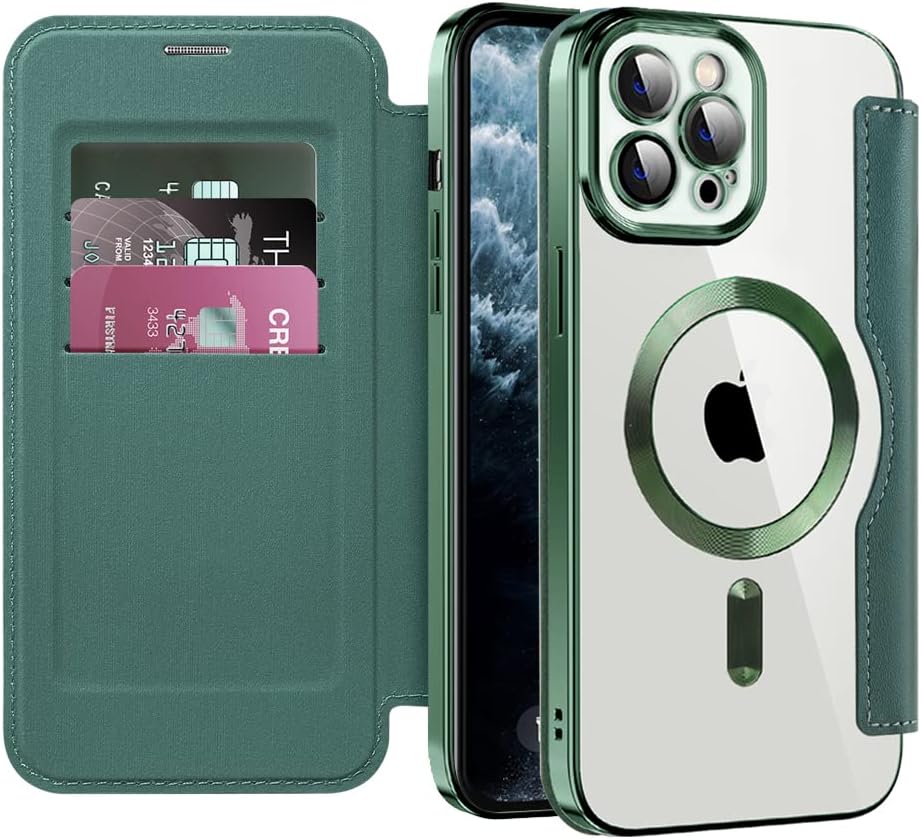 Wallet phone case suitable for iPhone 11 Pro max with [Credit Card Holder][RFID Blocking], compatible with magnetic wireless charging Blue