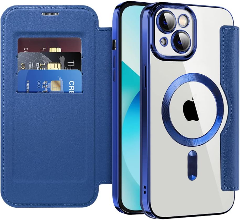 Wallet phone case suitable for iPhone 13 with [Credit Card Holder][RFID Blocking], compatible with magnetic wireless charging Green