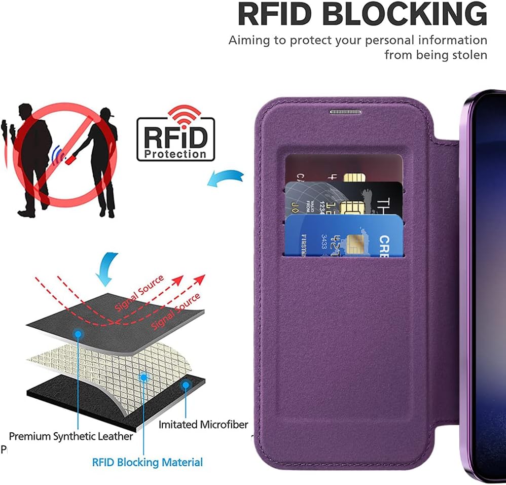 iTape Wallet phone case suitable for Samsung Galaxy S23 with [Credit Card Holder][RFID Blocking], compatible with magnetic wireless charging Green