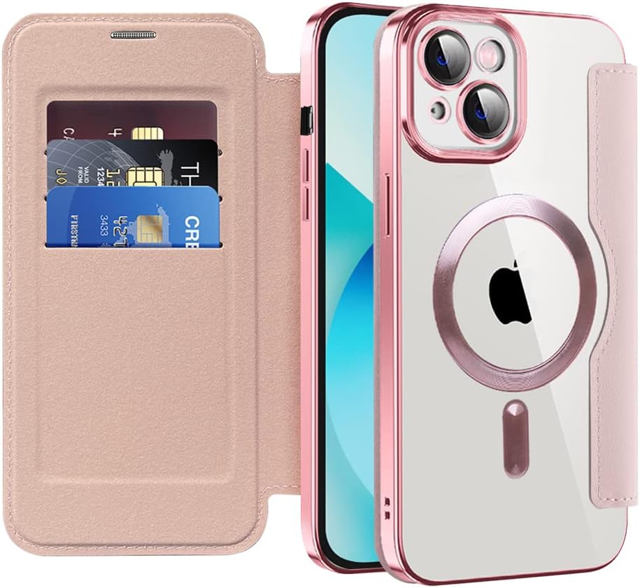 Wallet phone case suitable for iPhone 13 with [Credit Card Holder][RFID Blocking], compatible with magnetic wireless charging Green
