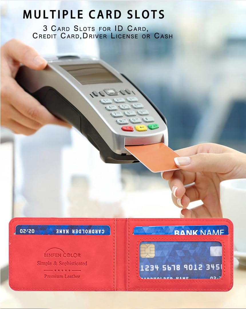 iTape Leather Magnetic Phone Wallet Compatible with Various Phone Models Android and iOS, Magnetic card holder with vertical prism Ultra-thin Trifold Wallet Card Holder Flip Stand Red