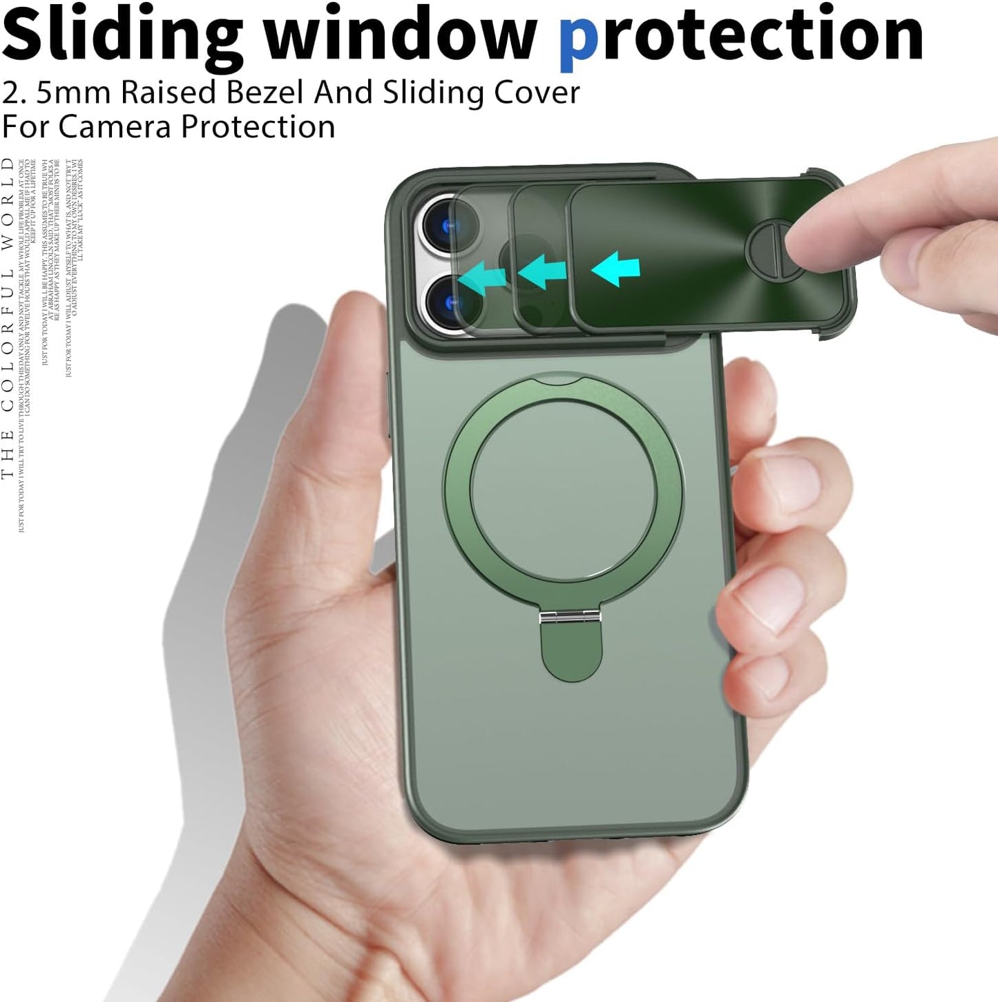 Magnetic mobile phone case for iPhone 15 Pro max, 360° rotating bracket supports wireless charging, camera sliding window protection, shockproof ultra-thin shell