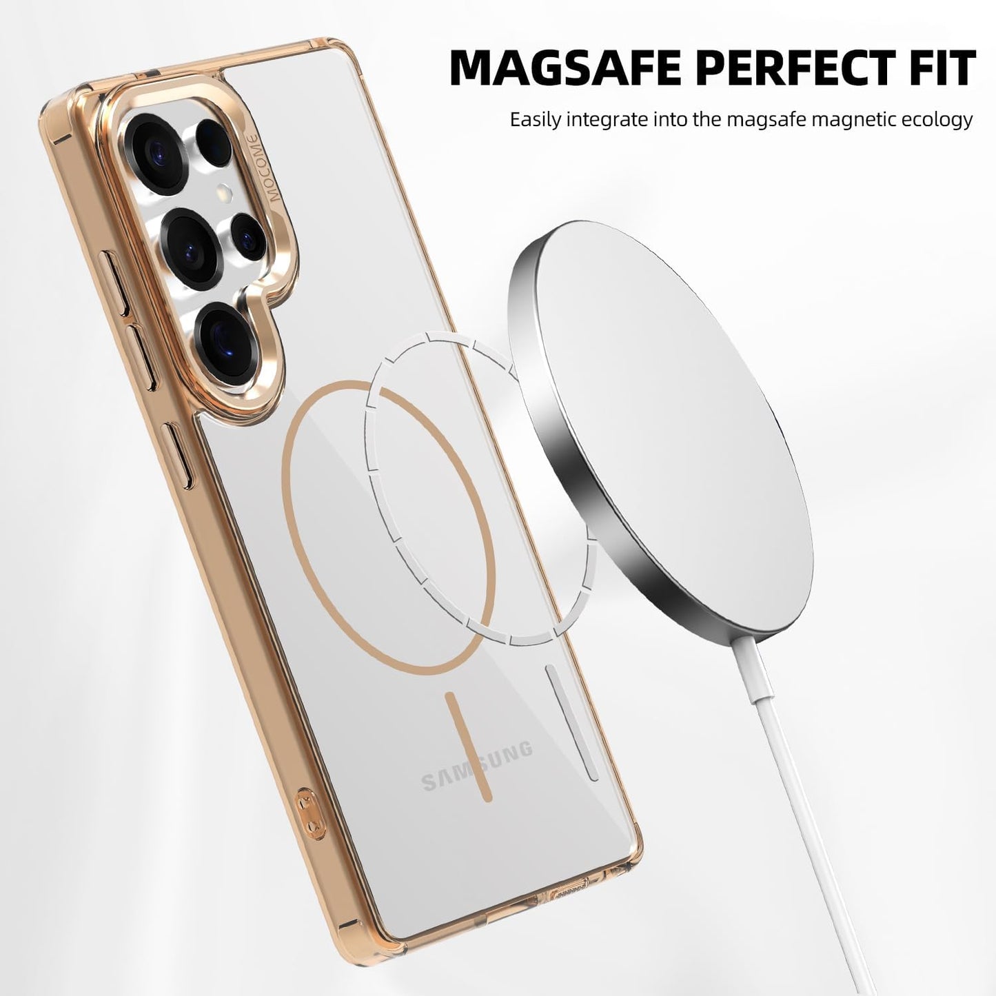 iTape Magnetic transparent phone case for Samsung Galaxy S25 Ultra, supports wireless charging, military-grade drop-proof, Car magnetic bracket 2 in 1 magnetic card holder