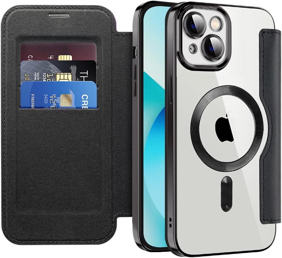 Wallet phone case suitable for iPhone 13 with [Credit Card Holder][RFID Blocking], compatible with magnetic wireless charging Green