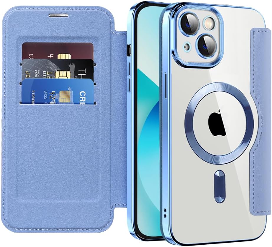 Wallet phone case suitable for iPhone 13 with [Credit Card Holder][RFID Blocking], compatible with magnetic wireless charging Green