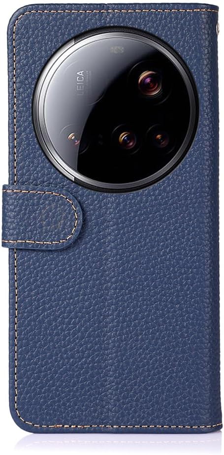iTape Genuine leather pebbled phone case for Xiaomi 15 Ultra, cowhide RFID anti-theft brush phone case with card slot and shockproof flip cover Blue