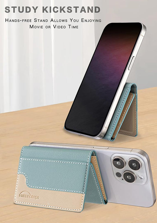 iTape Leather Magnetic Phone Wallet Compatible with Various Phone Models Android and iOS, Colorblock Horizontal Magnetic Card Holder Ultra-thin Wallet Card Holder Flip Stand Green