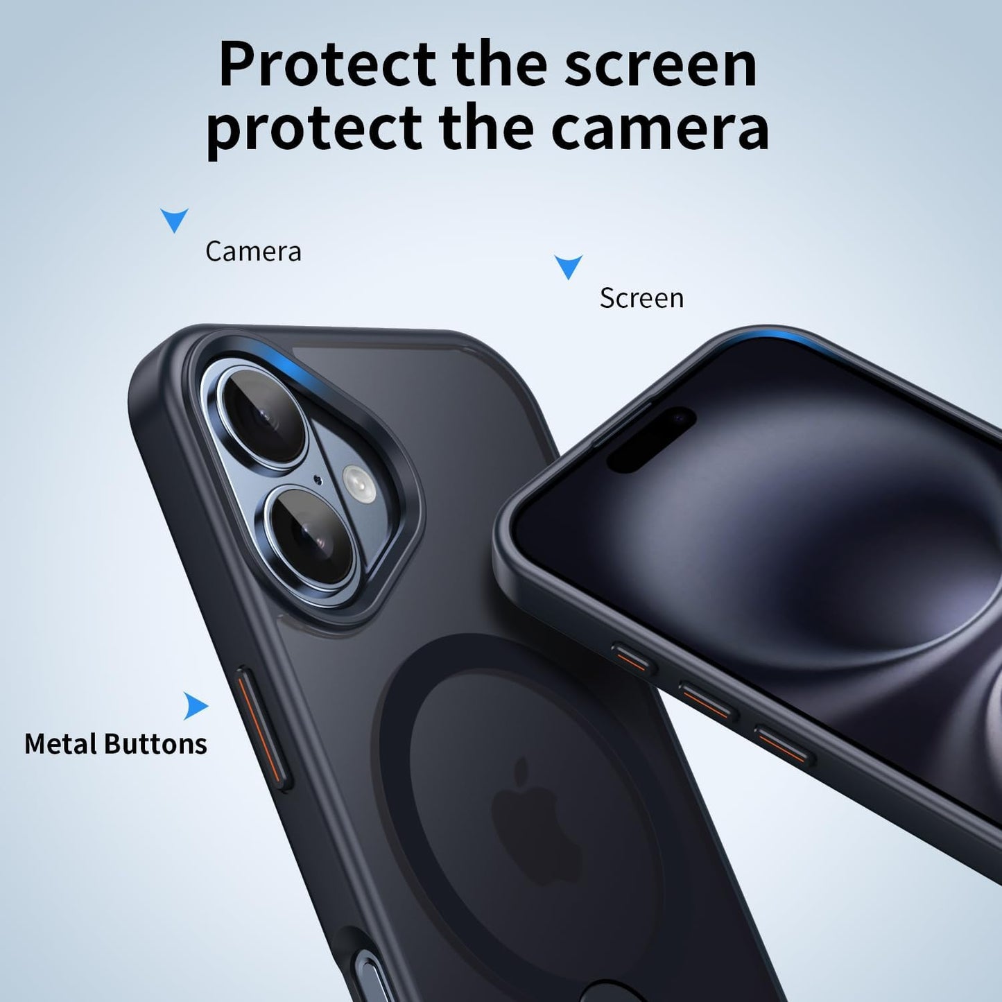 Magnetic phone case for iPhone 16, supports wireless charging, 360° rotating invisible bracket, military-grade anti-drop protection Blue