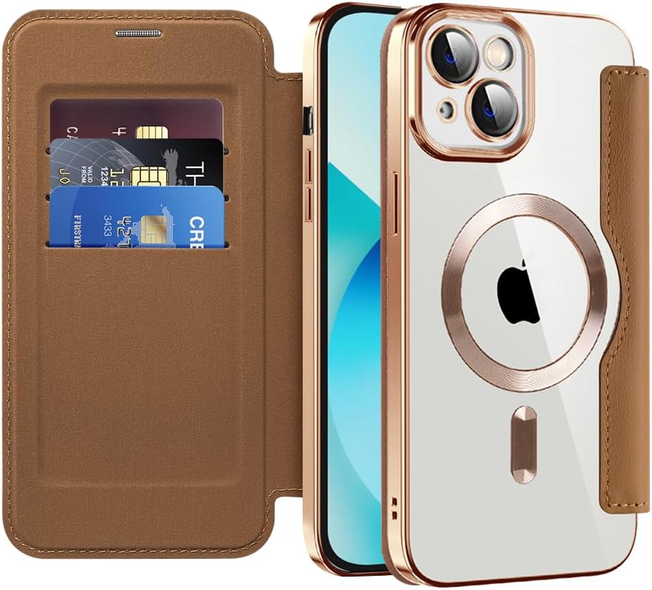 Wallet phone case suitable for iPhone 13 with [Credit Card Holder][RFID Blocking], compatible with magnetic wireless charging Green