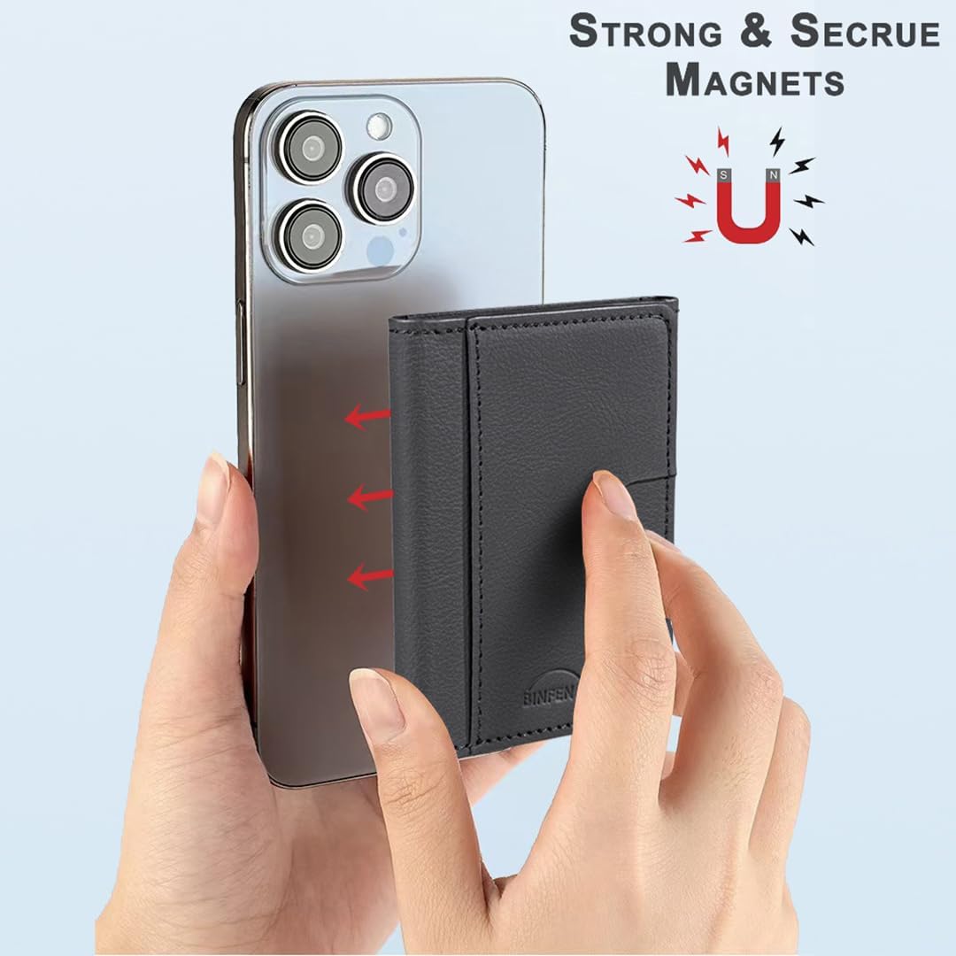 iTape Leather Magnetic Phone Wallet Compatible with Various Phone Models Android and iOS, Solid Color Magnetic Card Holder Ultra-thin Trifold Wallet Card Holder Flip Stand Red