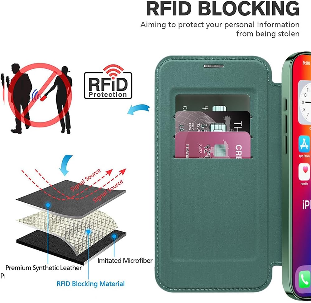 Wallet phone case suitable for iPhone 16 Pro max with [Credit Card Holder][RFID Blocking], compatible with magnetic wireless charging Pink