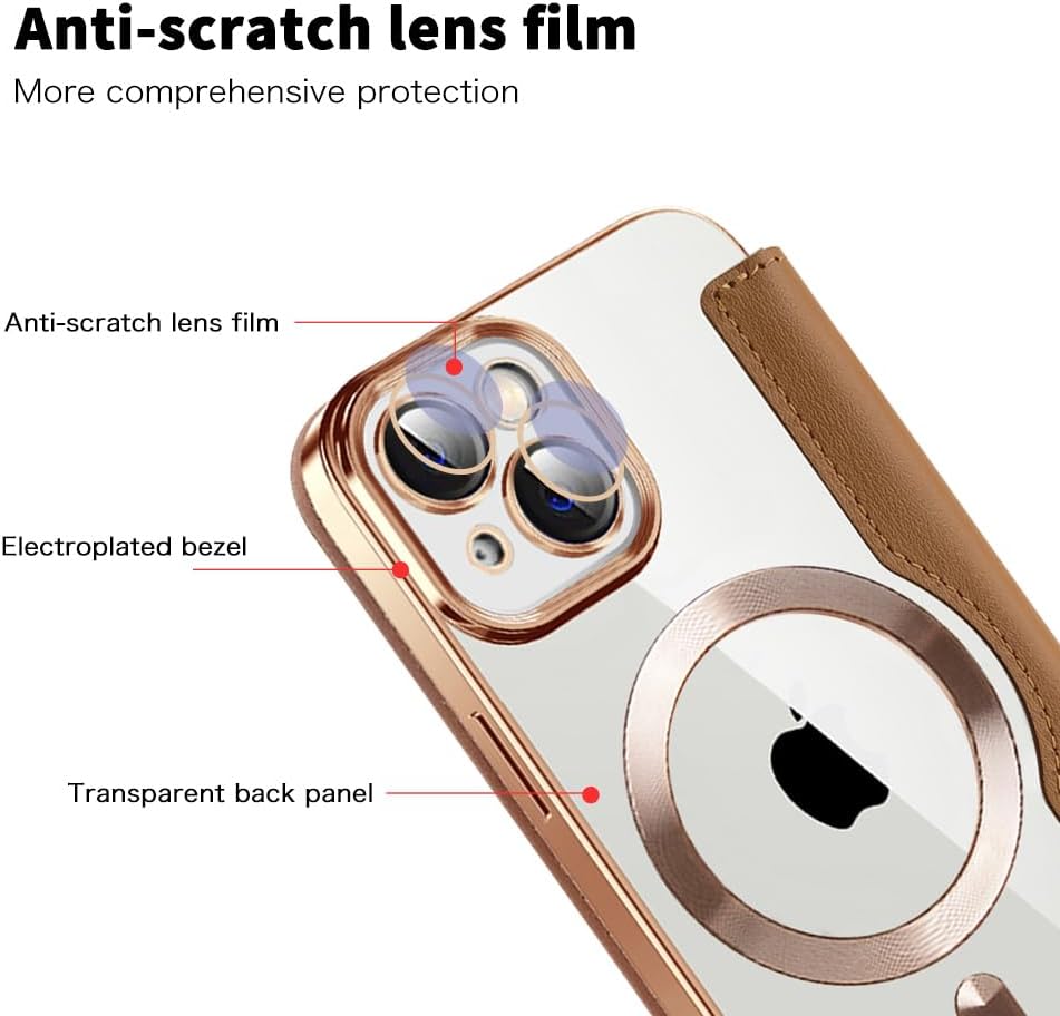 Wallet phone case suitable for iPhone 13 with [Credit Card Holder][RFID Blocking], compatible with magnetic wireless charging Green