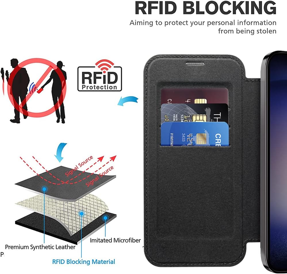 iTape Wallet phone case suitable for Samsung Galaxy S23 with [Credit Card Holder][RFID Blocking], compatible with magnetic wireless charging Green