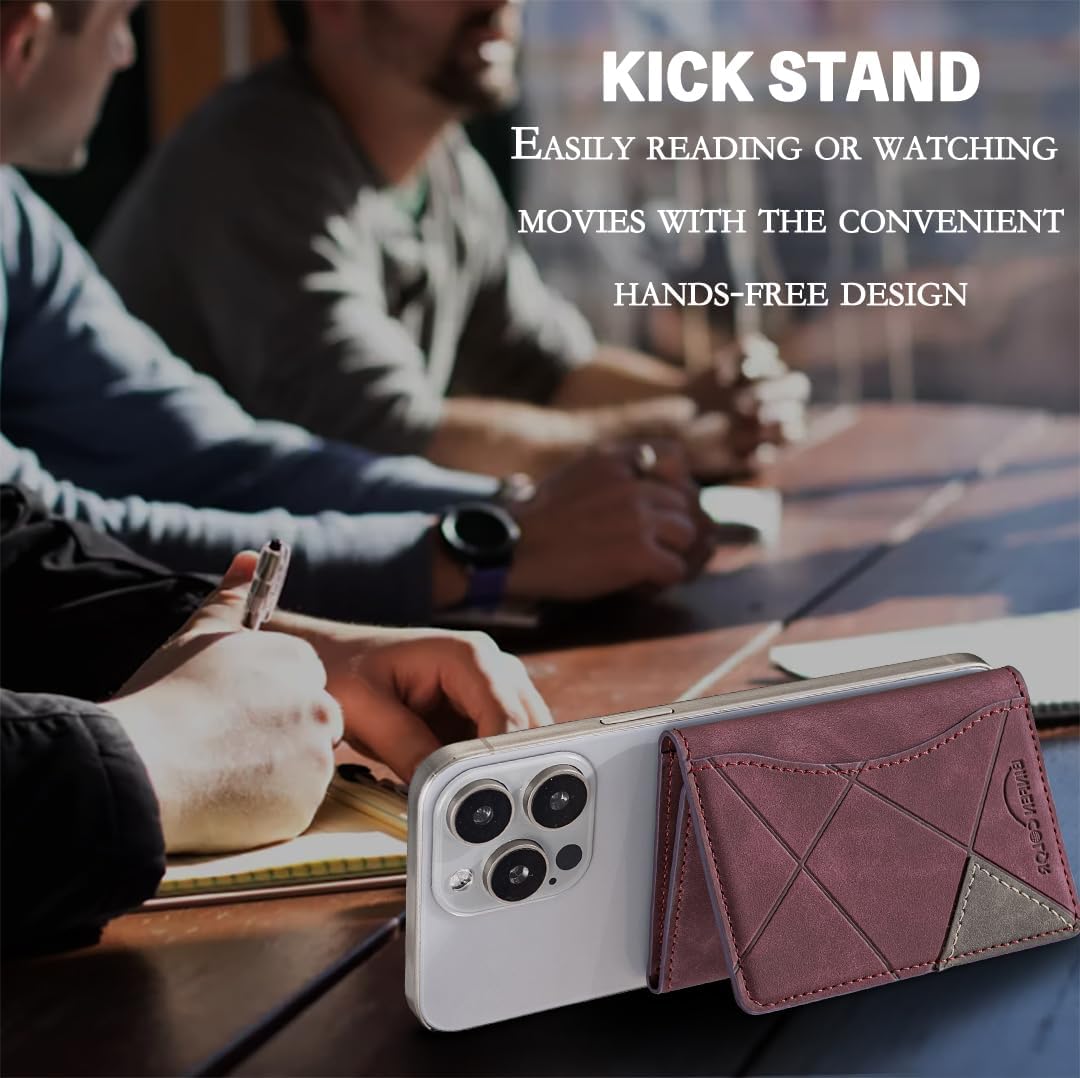 iTape Leather Magnetic Phone Wallet Compatible with Various Phone Models Android and iOS, Ultra-thin Trifold Wallet Card Holder Flip Stand Purple
