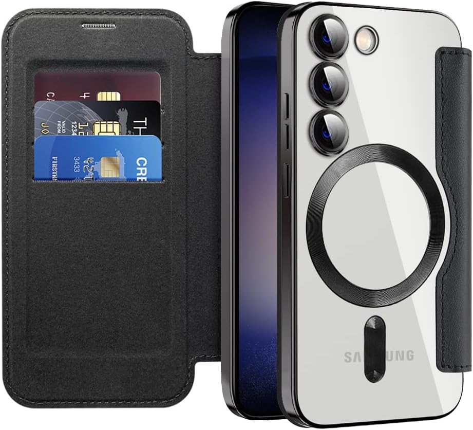 iTape Wallet phone case suitable for Samsung Galaxy S23 with [Credit Card Holder][RFID Blocking], compatible with magnetic wireless charging Green