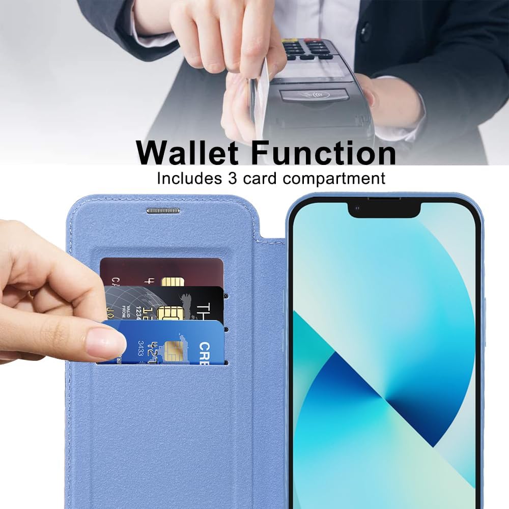 Wallet phone case suitable for iPhone 13 with [Credit Card Holder][RFID Blocking], compatible with magnetic wireless charging Green