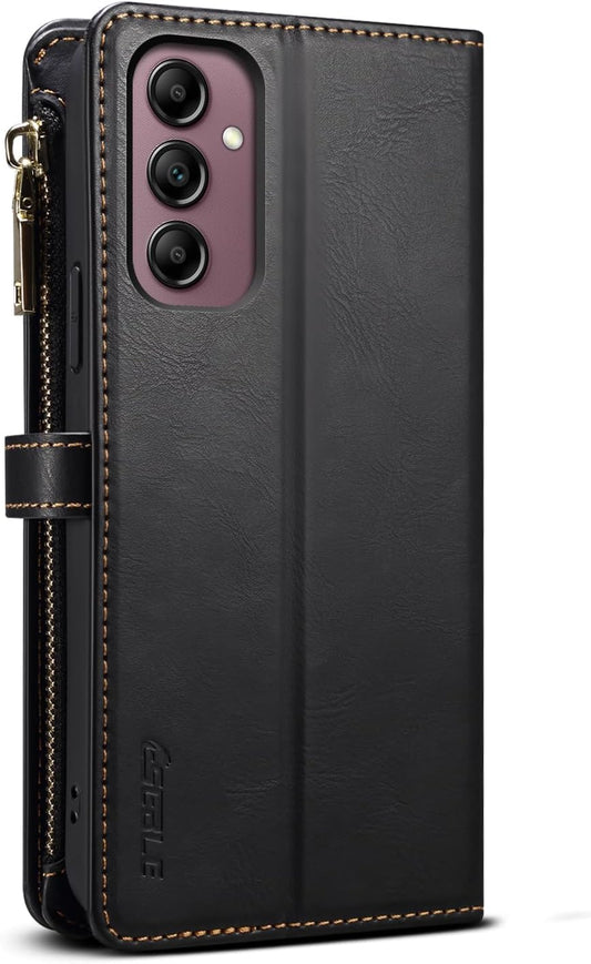 iTape Wallet case for Samsung Galaxy A55-5G, card slot photo frame flip stand phone protective case (RFID anti-theft brush) with wrist strap, cross-body strap Black