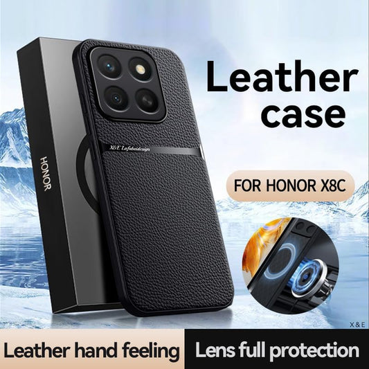 iTape Leather phone case suitable for Honor X8c, soft touch, shockproof, dustproof, anti-slip phone case magnetic car mount Wireless charging navy