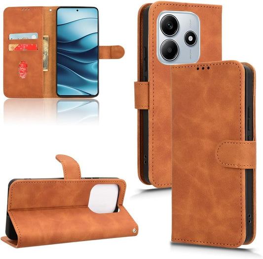 iTape Mobile phone case compatible with Xiaomi Redmi Note 14 4G. Soft touch flip holder credit card slot wallet phone case, shockproof and drop-proof Brown