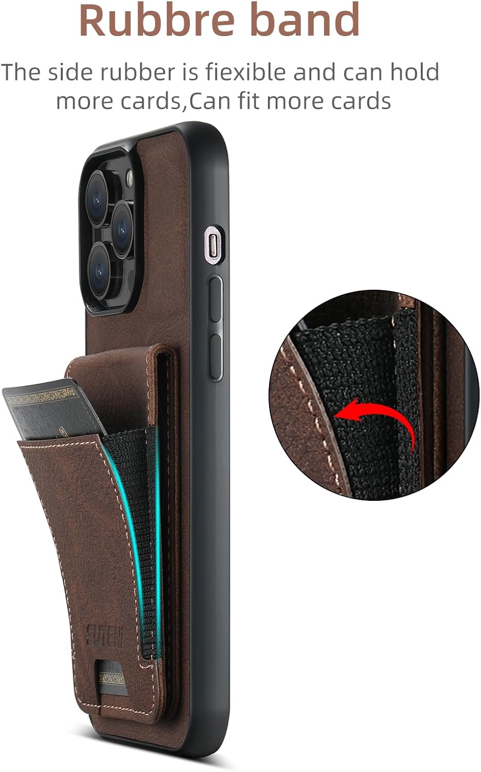 Litchi Texture Phone Case for iPhone 14 Pro max - Ultra-thin Simple Card Holder Phone Case with Stand Durable Buffer [Shockproof TPU Inner Shell] Brown