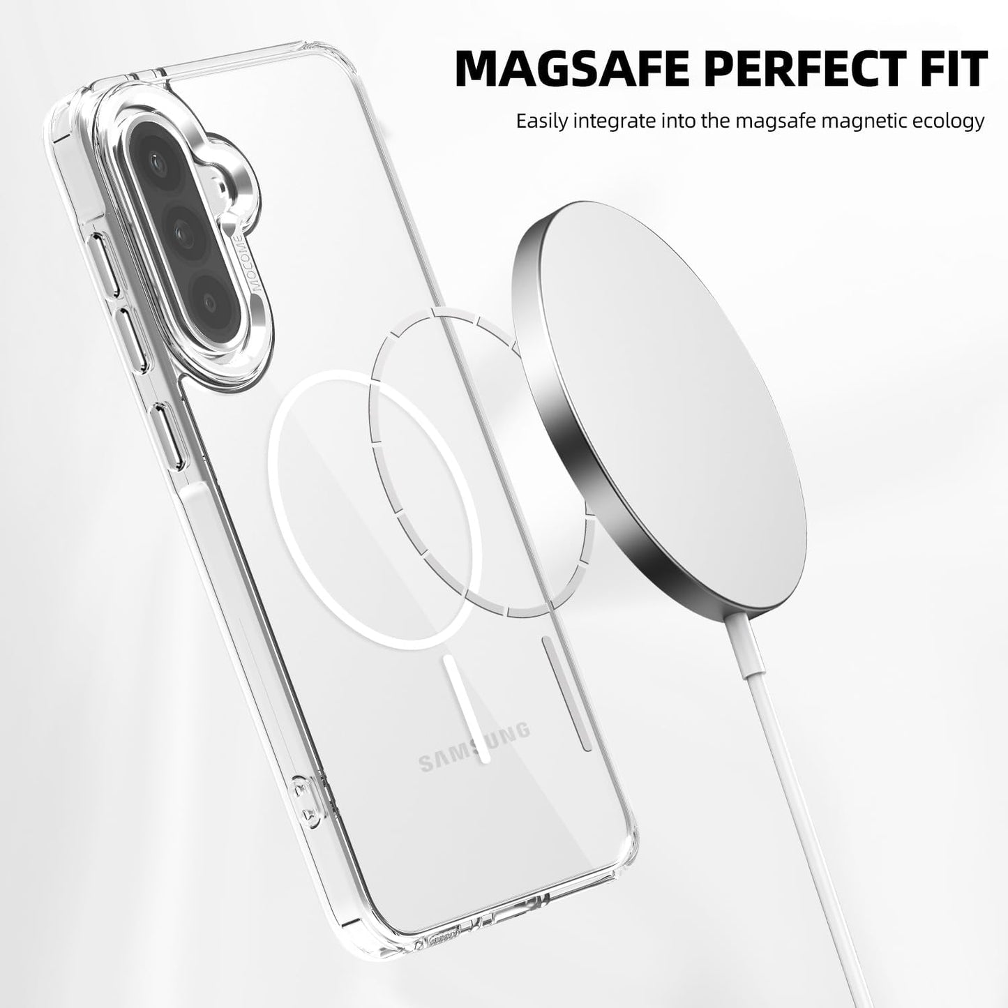 iTape Magnetic transparent phone case for Samsung Galaxy A36, supports wireless charging, military-grade drop-proof, compatible with Samsung Galaxy A36 Car magnetic bracket