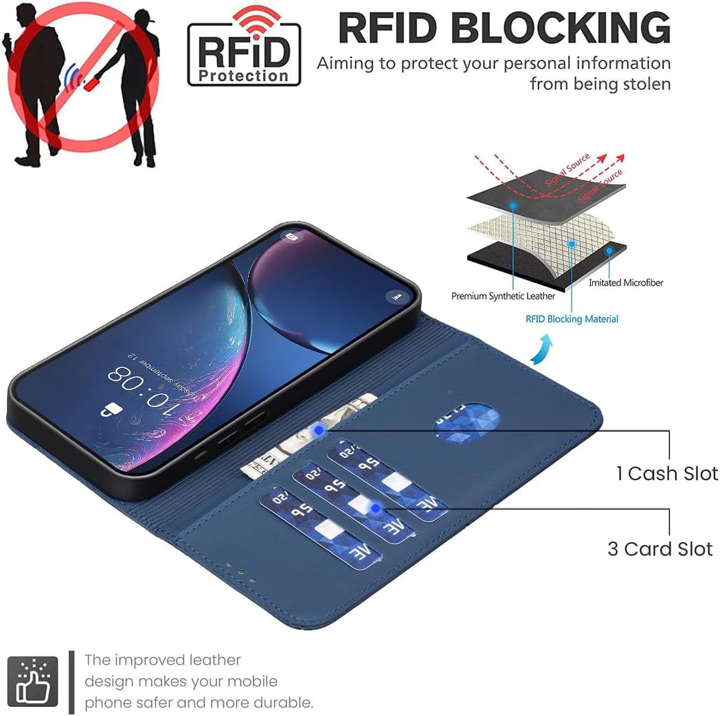 iTape Wallet phone case for Samsung Galaxy S25+, RFID anti-theft wallet, pressed edge leather case flip cover stand Blue