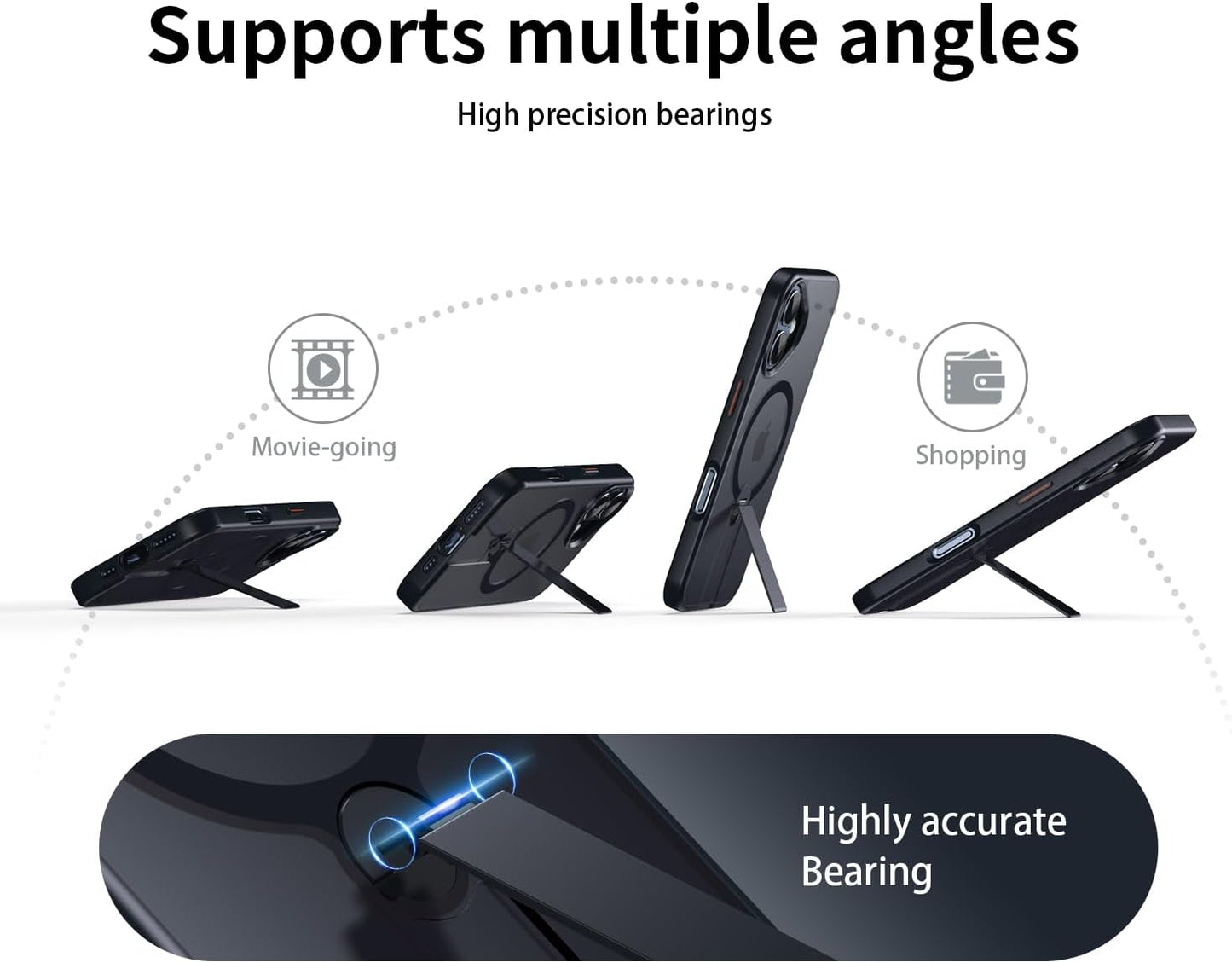 Magnetic phone case for iPhone 16, supports wireless charging, 360° rotating invisible bracket, military-grade anti-drop protection Blue