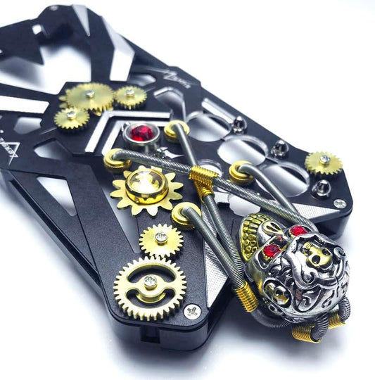 iTape Mechanical gear metal phone case for Samsung Galaxy S23 Ultra, Steampunk Gothic style skull stand phone case for Samsung Galaxy S23 Ultra Black