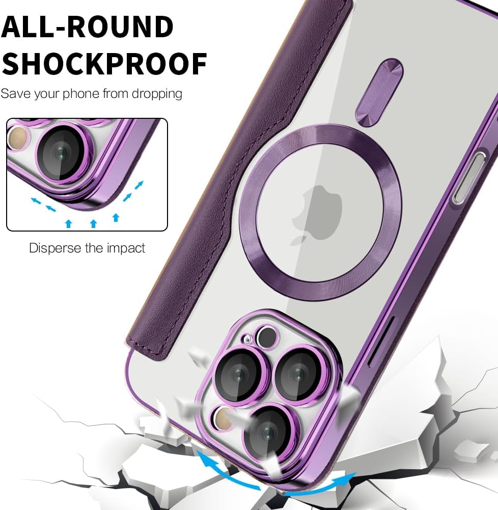 Wallet phone case suitable for iPhone 16 Pro max with [Credit Card Holder][RFID Blocking], compatible with magnetic wireless charging Pink