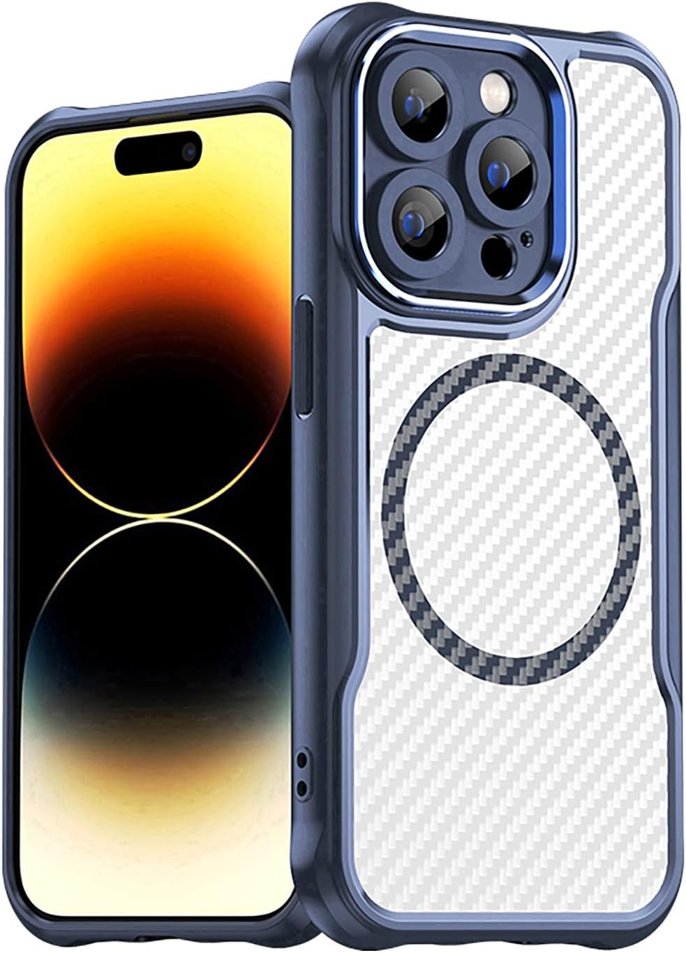 Magnetic carbon fibre case for iPhone 14 Pro, support wireless charging, carbon fibre shockproof slim case Black