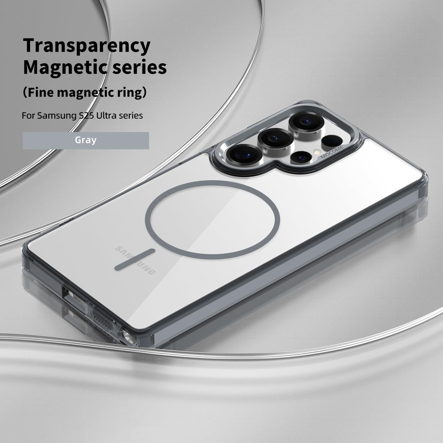 iTape Magnetic transparent phone case for Samsung Galaxy S25 Ultra, supports wireless charging, military-grade drop-proof, Car magnetic bracket 2 in 1 magnetic card holder