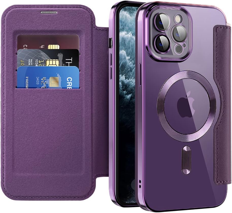 Wallet phone case suitable for iPhone 11 Pro max with [Credit Card Holder][RFID Blocking], compatible with magnetic wireless charging Blue