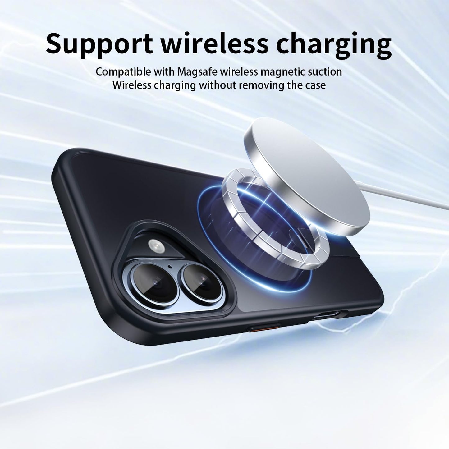 Magnetic phone case for iPhone 16, supports wireless charging, 360° rotating invisible bracket, military-grade anti-drop protection Blue