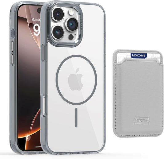Magnetic transparent phone case for iPhone 16 Pro max, supports wireless charging, military-grade drop-proof, compatible with iPhone 16 Pro max Car magnetic bracket 2 in 1 magnetic card holder