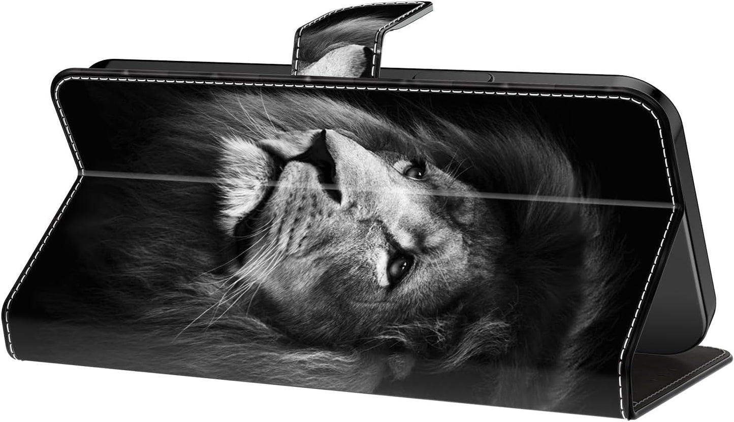 Graffiti wallet phone case for iPhone 16E, shockproof phone case, card slot wallet, flip stand phone case Mandala animal feather pattern