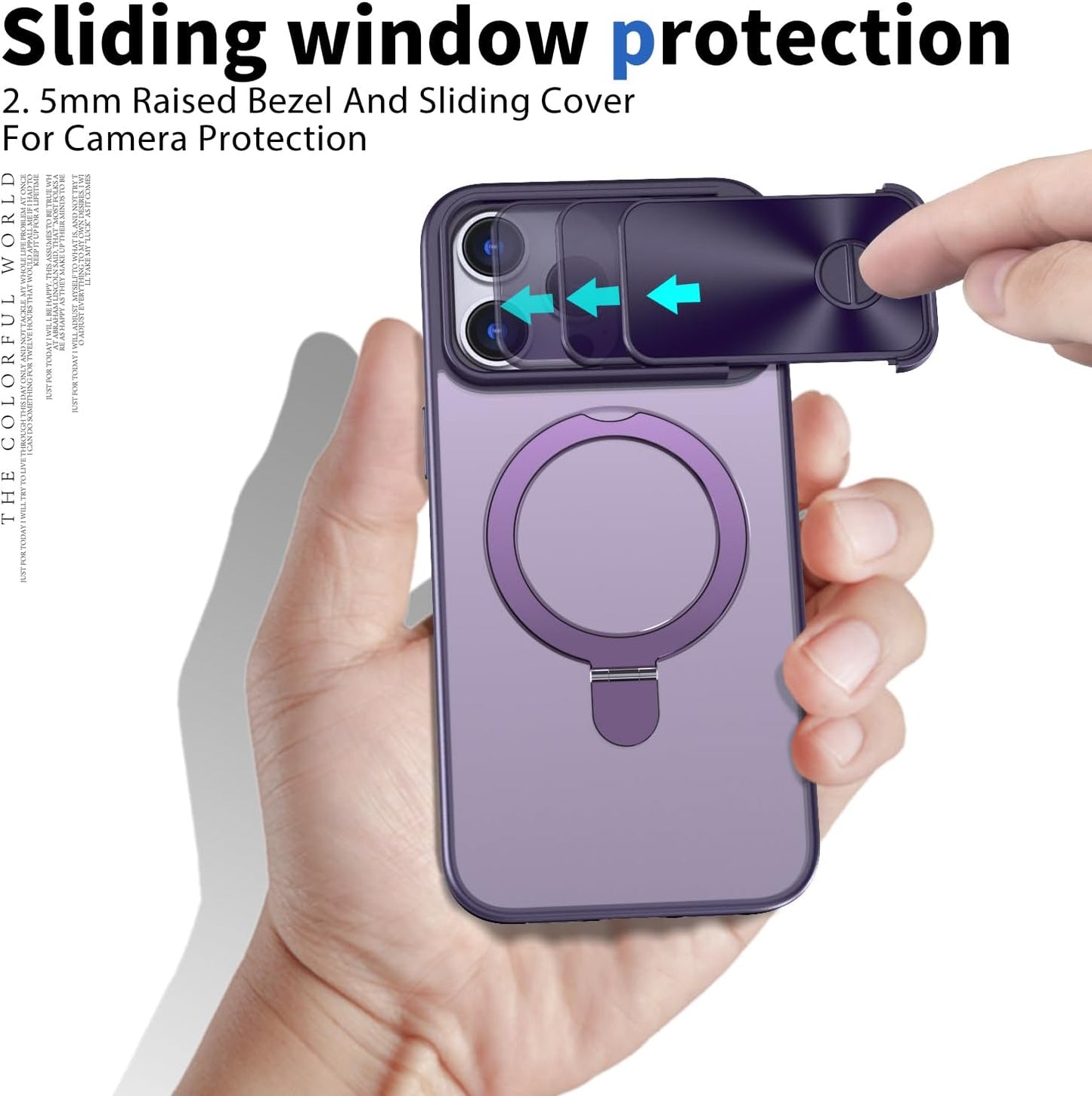 Magnetic mobile phone case for iPhone 15 Pro max, 360° rotating bracket supports wireless charging, camera sliding window protection, shockproof ultra-thin shell