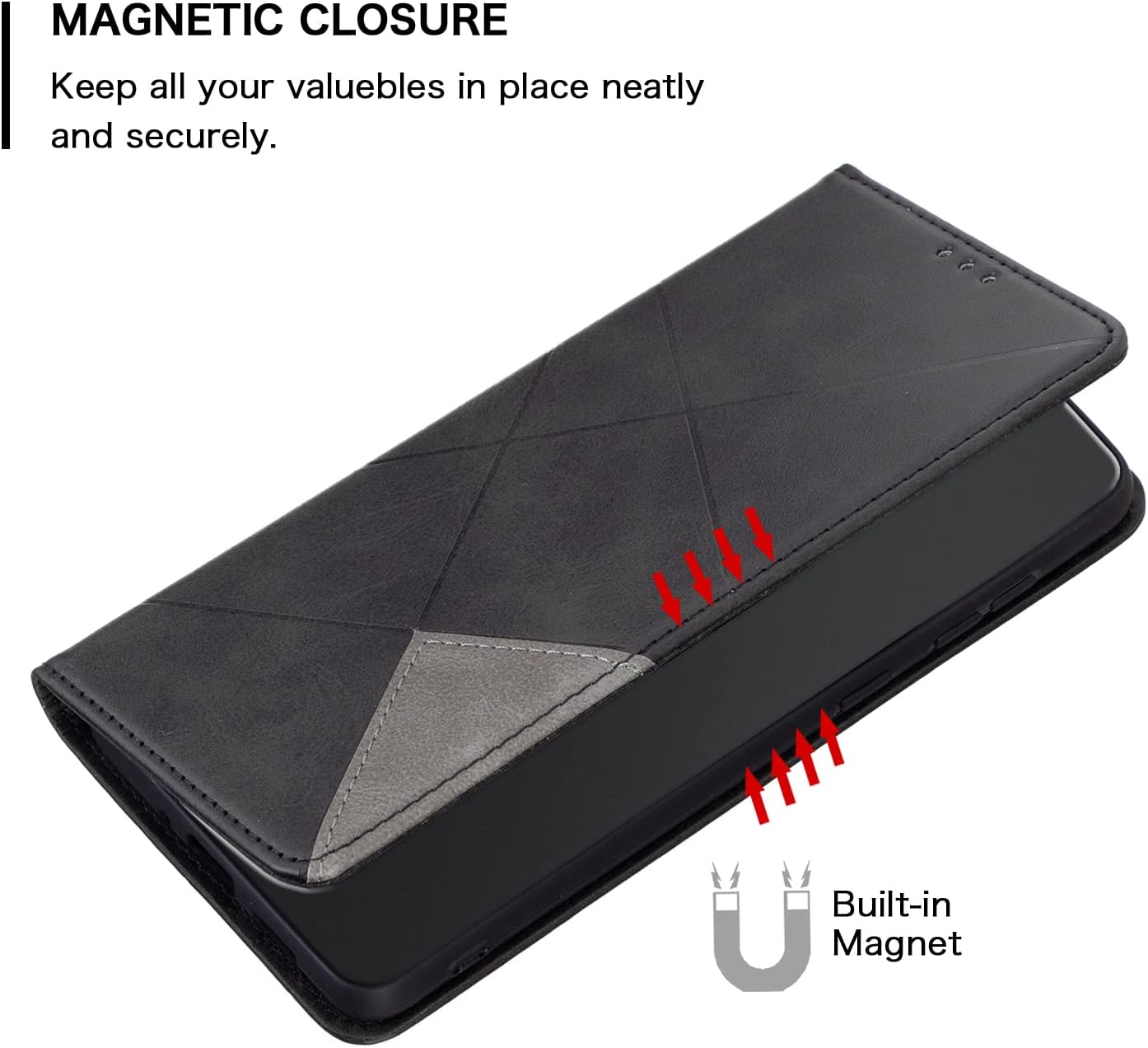 iTape Magnetic diamond-shaped leather phone case for Samsung Galaxy S25 Edge, magnetic closure wallet-style case, flip-top stand, provides shockproof protection Gray