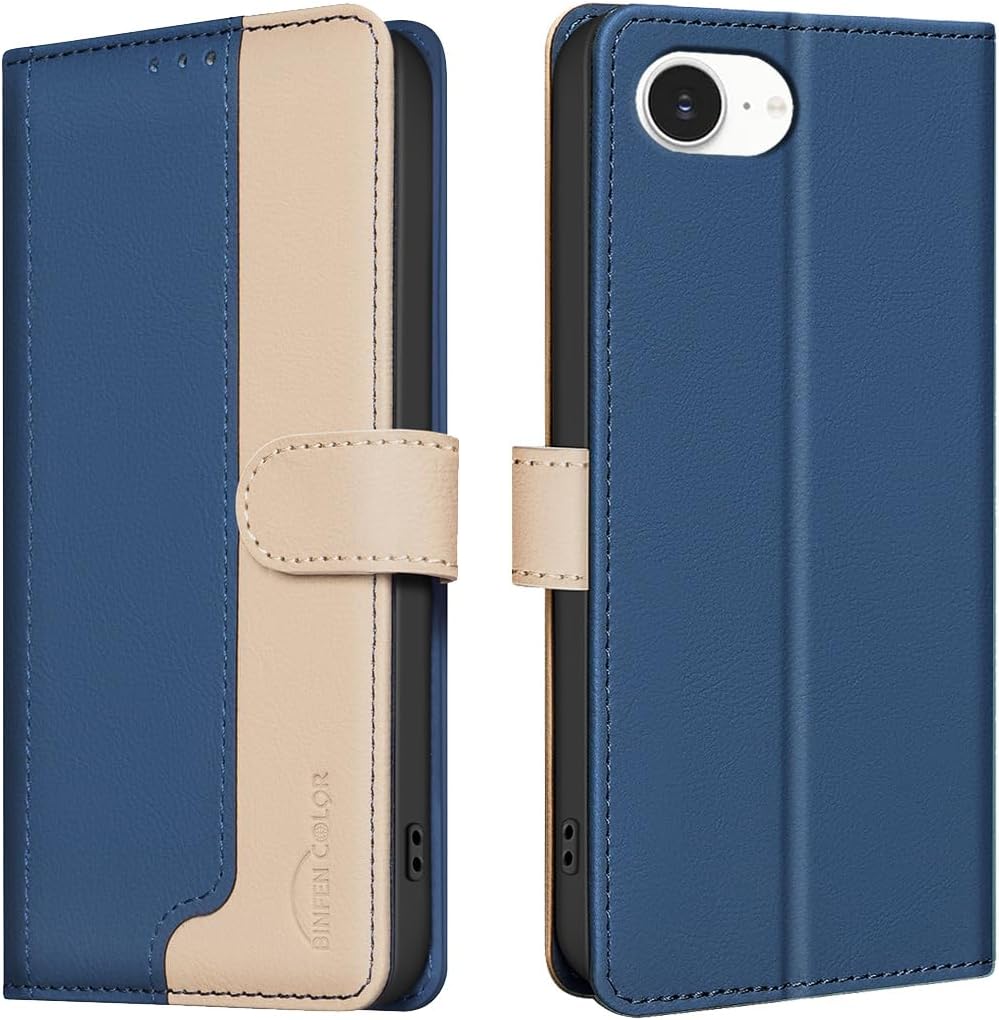 Colorblock Wallet Phone Case for iPhone 16E, Wallet Phone Case (RFID Anti-theft Swipe) Flip Stand, Credit Card Slot Wallet Black