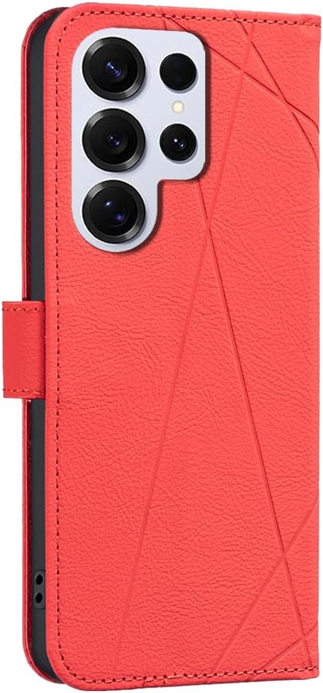 iTape Wallet phone case for Samsung Galaxy S25 Ultra, RFID anti-theft wallet, pressed edge leather case flip cover stand Red