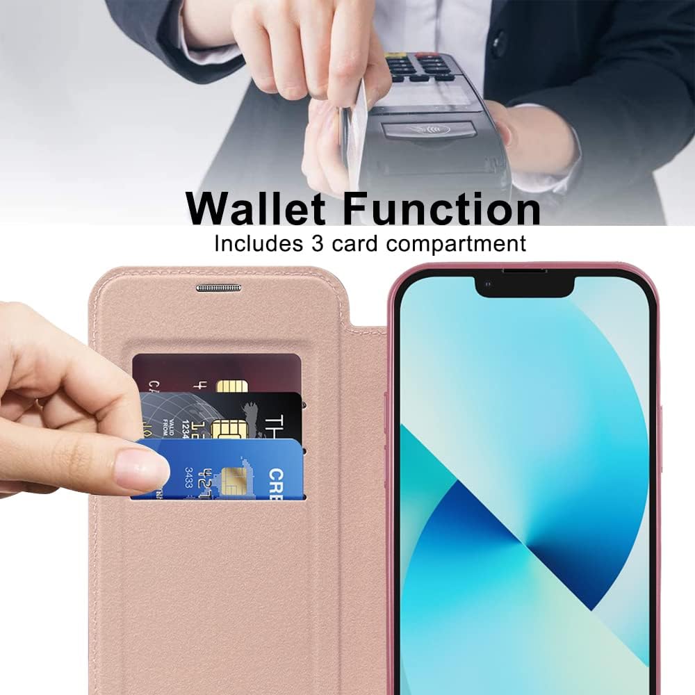 Wallet phone case suitable for iPhone 13 with [Credit Card Holder][RFID Blocking], compatible with magnetic wireless charging Green
