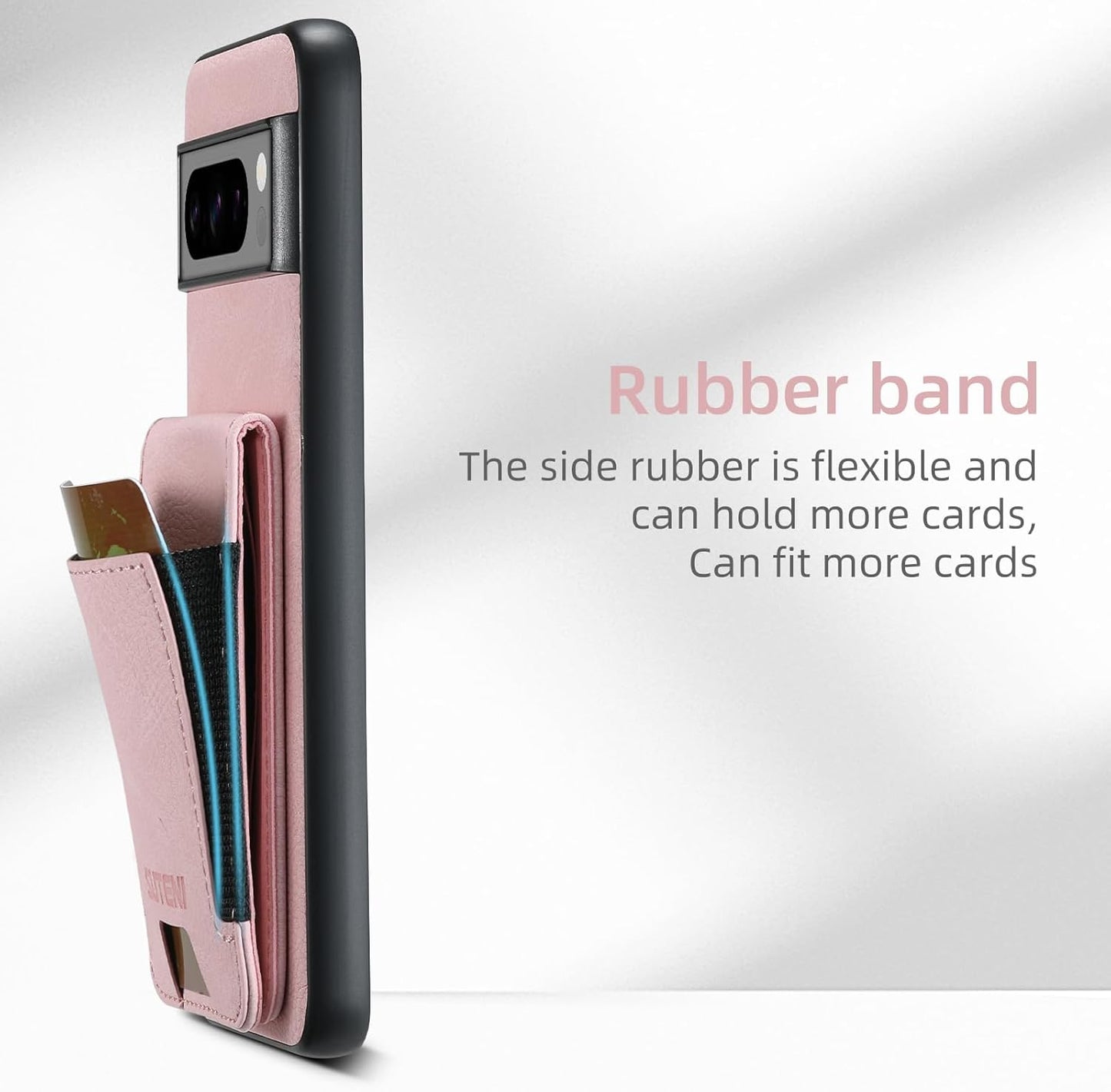 iTape Litchi Texture Phone Case for Google Pixel 8 Pro - Ultra-thin Simple Card Holder Phone Case with Stand Durable Buffer [Shockproof TPU Inner Shell] Black
