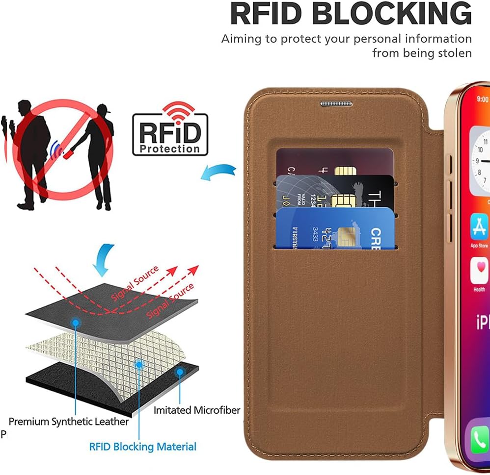 Wallet phone case suitable for iPhone 16 Pro max with [Credit Card Holder][RFID Blocking], compatible with magnetic wireless charging Pink
