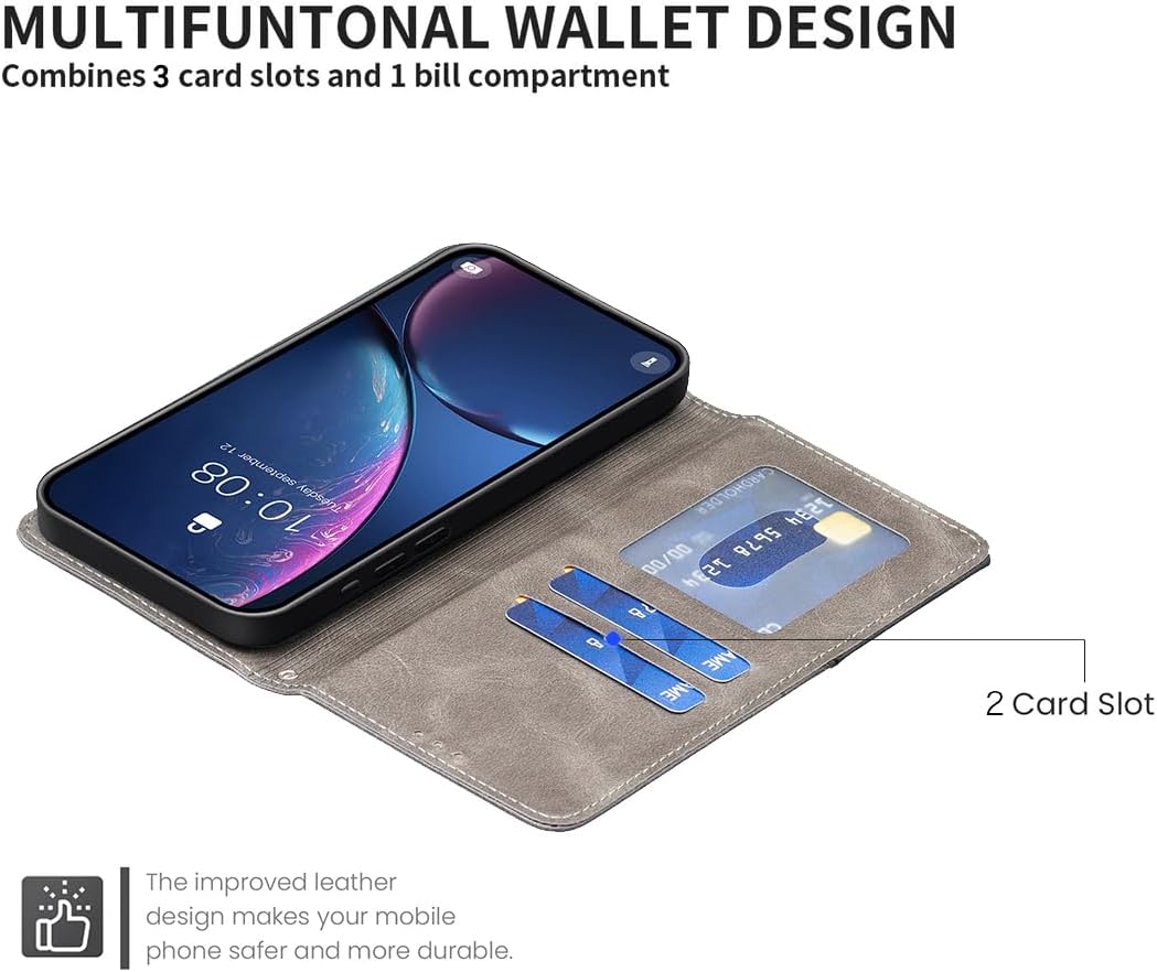 iTape Magnetic diamond-shaped leather phone case for Samsung Galaxy S25 Edge, magnetic closure wallet-style case, flip-top stand, provides shockproof protection Gray