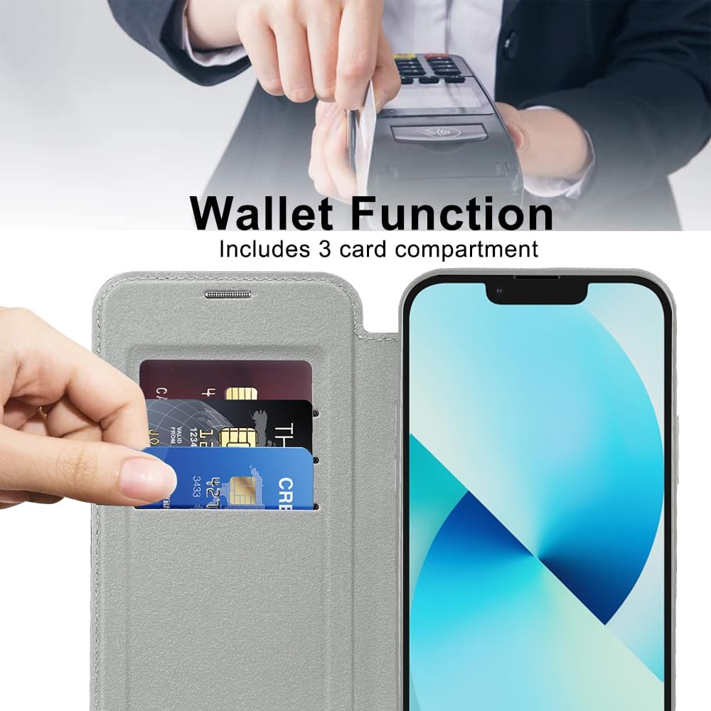 Wallet phone case suitable for iPhone 13 with [Credit Card Holder][RFID Blocking], compatible with magnetic wireless charging Green