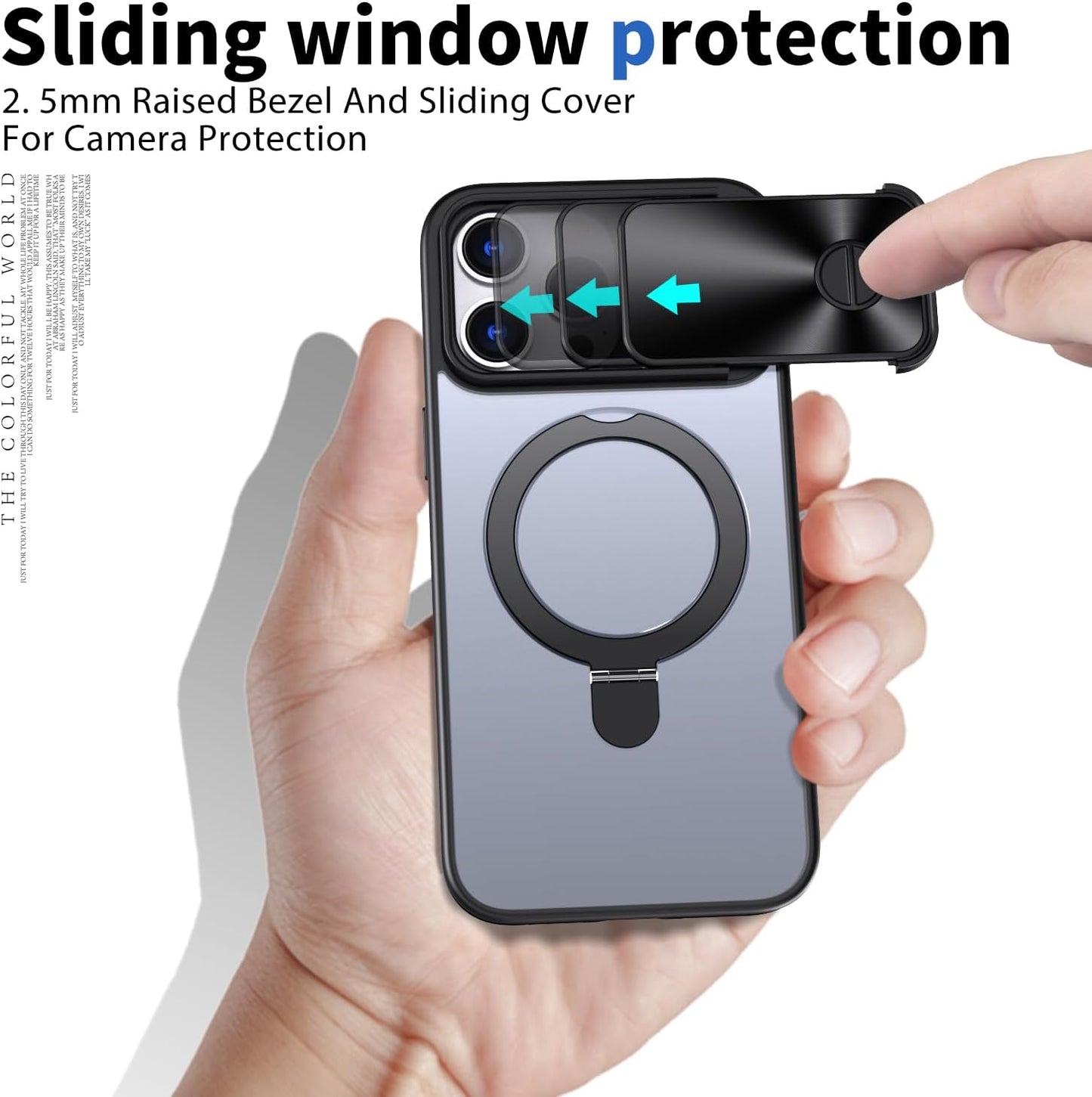 Magnetic mobile phone case for iPhone 15 Pro max, 360° rotating bracket supports wireless charging, camera sliding window protection, shockproof ultra-thin shell