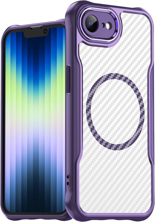 Magnetic carbon fibre case for iPhone 16E, support wireless charging, carbon fibre shockproof slim case Purple