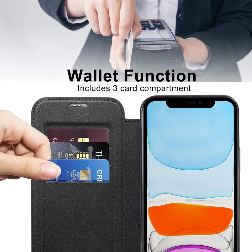 Wallet phone case suitable for iPhone 11 with [Credit Card Holder][RFID Blocking], compatible with magnetic wireless charging Green
