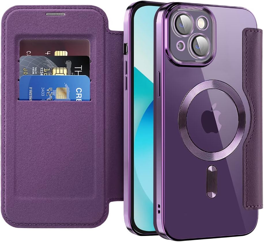 Wallet phone case suitable for iPhone 13 with [Credit Card Holder][RFID Blocking], compatible with magnetic wireless charging Green
