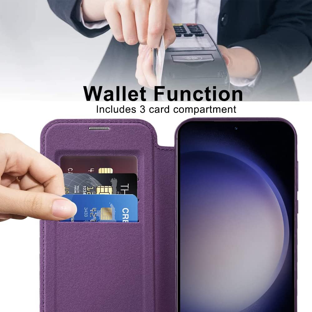 iTape Wallet phone case suitable for Samsung Galaxy S23 with [Credit Card Holder][RFID Blocking], compatible with magnetic wireless charging Green
